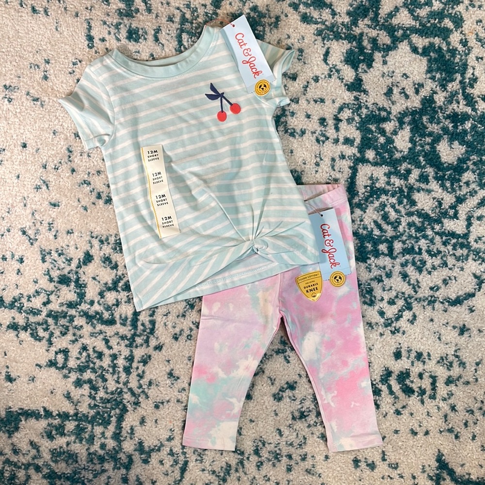NWT outfit bundle of blue and white striped tshirt & blue and pink tie dye pants